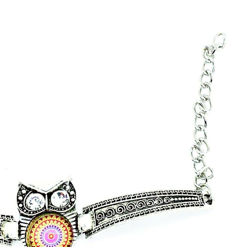 Boho Owl Rhinestone Silver-Tone Bracelet - Picture 4 of 5